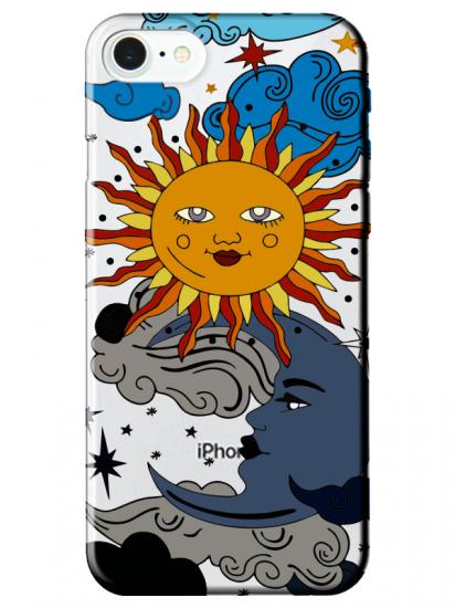 iPhone 8 Güneş ve Ay Şeffaf Telefon Kılıfı