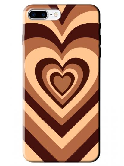 iPhone 8 Plus Estetik Kalp Kahverengi Pembe Telefon Kılıfı