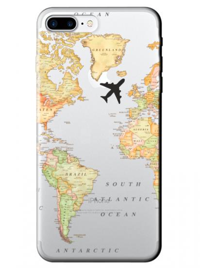 iPhone 8 Plus Dünya Haritalı Şeffaf Telefon Kılıfı