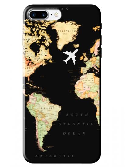 iPhone 8 Plus Dünya Haritalı Siyah Telefon Kılıfı