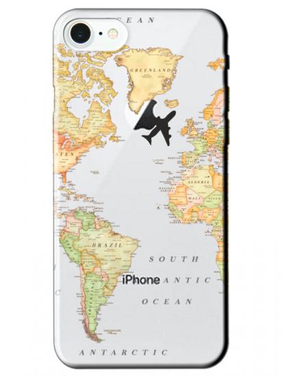 iPhone SE 2020 Dünya Haritalı Şeffaf Telefon Kılıfı
