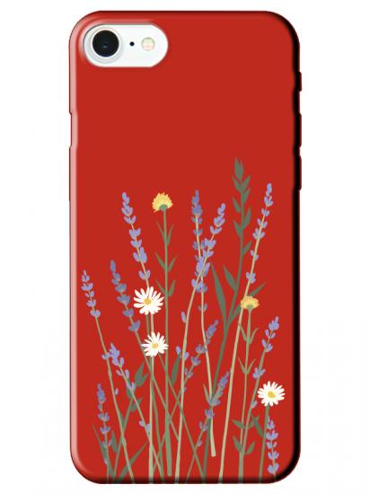 iPhone SE 2022 Lavanta Desenli Kırmızı Telefon Kılıfı
