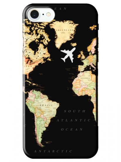 iPhone SE 2022 Dünya Haritalı Siyah Telefon Kılıfı