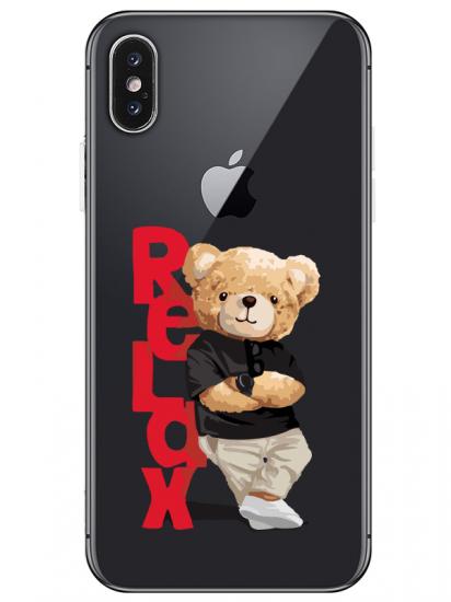 iPhone X Teddy Bear Relax Şeffaf Telefon Kılıfı