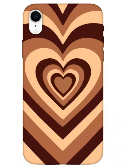 iPhone XR Estetik Kalp Kahverengi Pembe Telefon Kılıfı