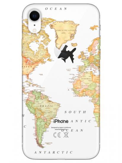 iPhone XR Dünya Haritalı Şeffaf Telefon Kılıfı