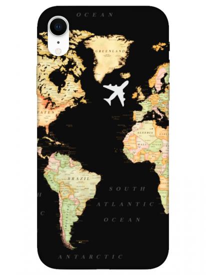 iPhone XR Dünya Haritalı Siyah Telefon Kılıfı