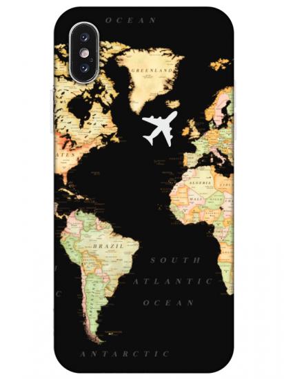 iPhone XS Dünya Haritalı Siyah Telefon Kılıfı