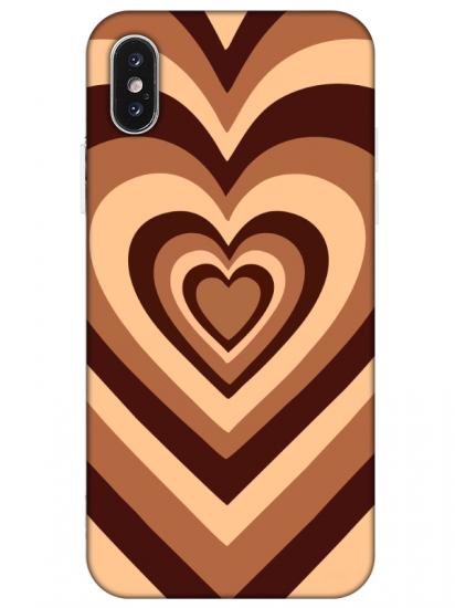 iPhone XS Max Estetik Kalp Kahverengi Pembe Telefon Kılıfı