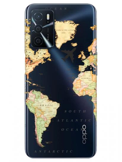 Oppo A16 Dünya Haritalı Şeffaf Telefon Kılıfı