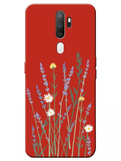 Oppo A5 2020 Lavanta Desenli Kırmızı Telefon Kılıfı