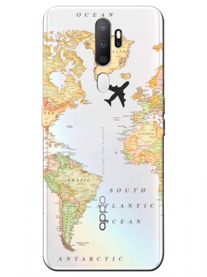 Oppo A5 2020 Dünya Haritalı Şeffaf Telefon Kılıfı