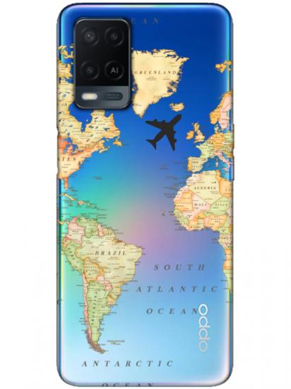 Oppo A54 Dünya Haritalı Şeffaf Telefon Kılıfı