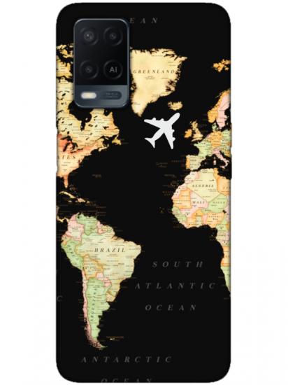 Oppo A54 Dünya Haritalı Siyah Telefon Kılıfı