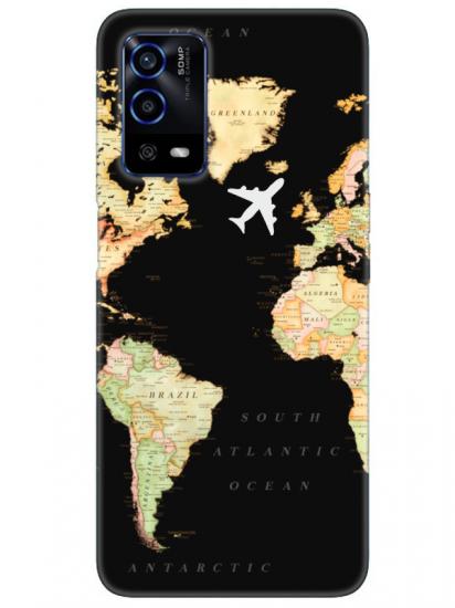Oppo A55 Dünya Haritalı Siyah Telefon Kılıfı