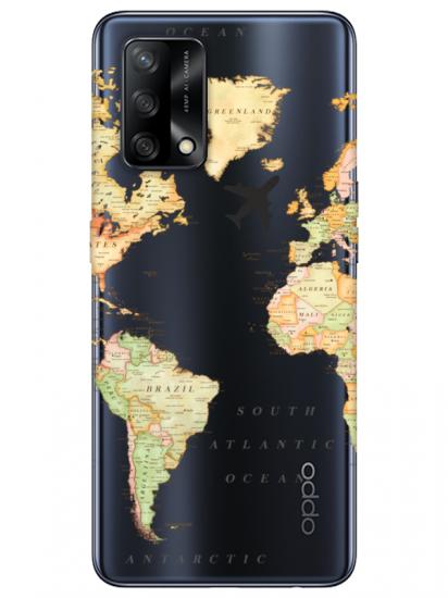 Oppo A74 Dünya Haritalı Şeffaf Telefon Kılıfı