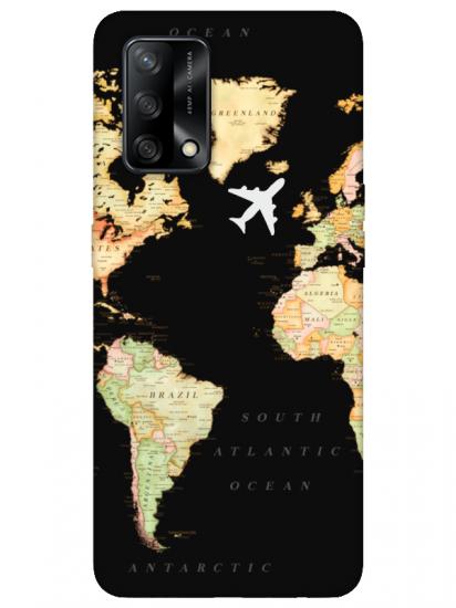 Oppo A74 Dünya Haritalı Siyah Telefon Kılıfı