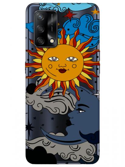 Oppo A74 Güneş ve Ay Şeffaf Telefon Kılıfı