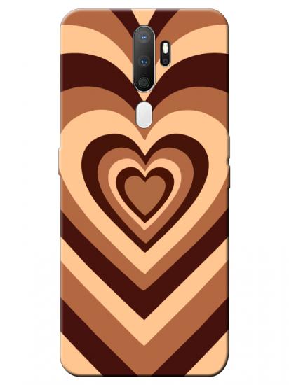 Oppo A9 2020 Estetik Kalp Kahverengi Pembe Telefon Kılıfı