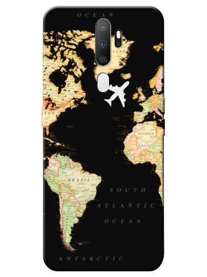 Oppo A9 2020 Dünya Haritalı Siyah Telefon Kılıfı