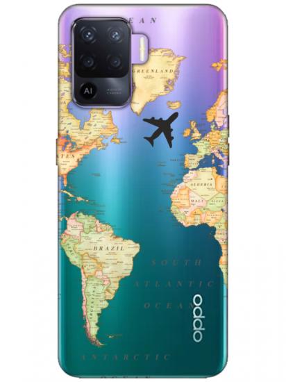Oppo Reno 5 Lite Dünya Haritalı Şeffaf Telefon Kılıfı