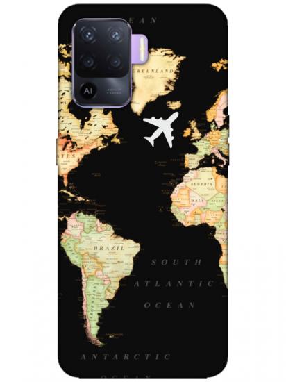 Oppo Reno 5 Lite Dünya Haritalı Siyah Telefon Kılıfı