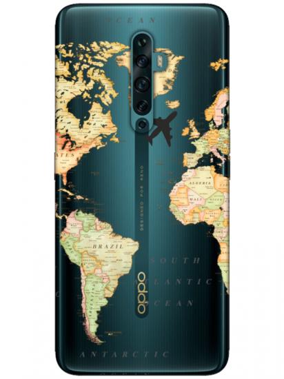 Oppo Reno2 Z Dünya Haritalı Şeffaf Telefon Kılıfı