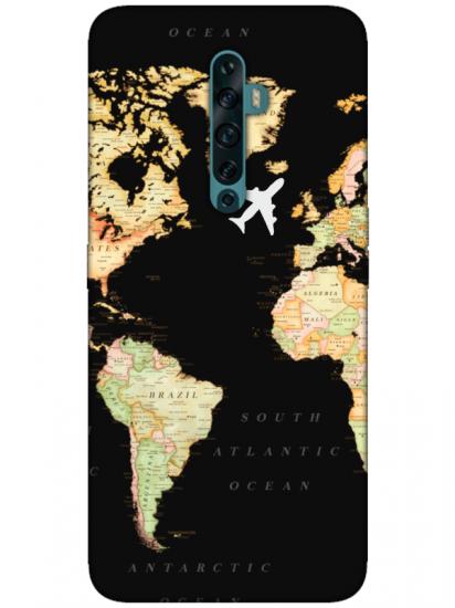 Oppo Reno2 Z Dünya Haritalı Siyah Telefon Kılıfı