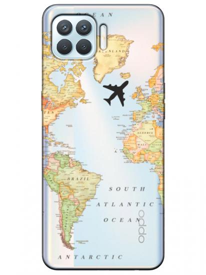 Oppo Reno 4 Lite Dünya Haritalı Şeffaf Telefon Kılıfı