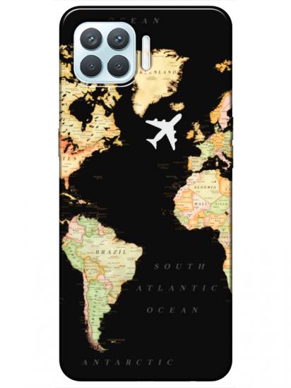 Oppo Reno 4 Lite Dünya Haritalı Siyah Telefon Kılıfı