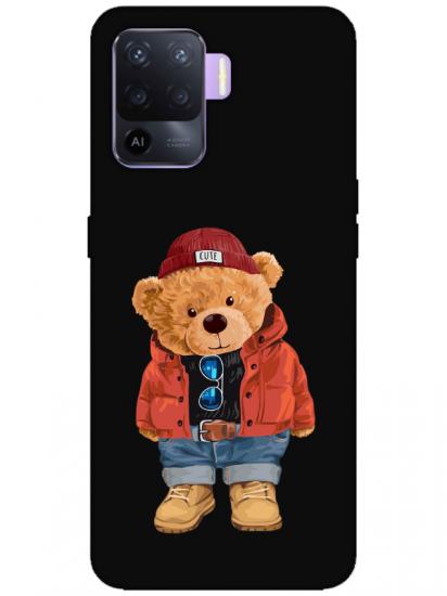 Oppo Reno 5 Lite Teddy Bear Siyah Telefon Kılıfı