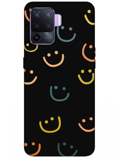 Oppo Reno 5 Lite Emoji Gülen Yüz Siyah Telefon Kılıfı
