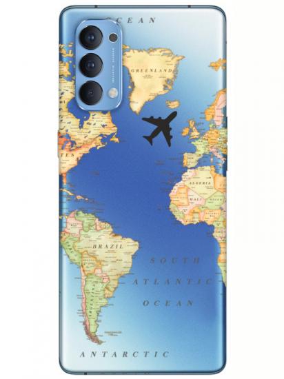 Oppo Reno 4 Dünya Haritalı Şeffaf Telefon Kılıfı