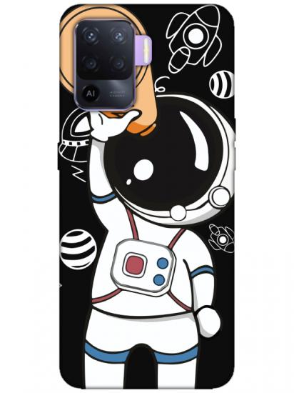 Oppo Reno 5 Lite Astronot Siyah Telefon Kılıfı