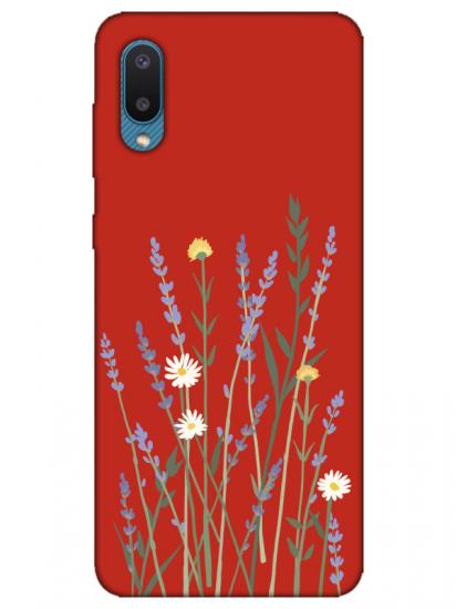 Samsung A02 Lavanta Desenli Kırmızı Telefon Kılıfı