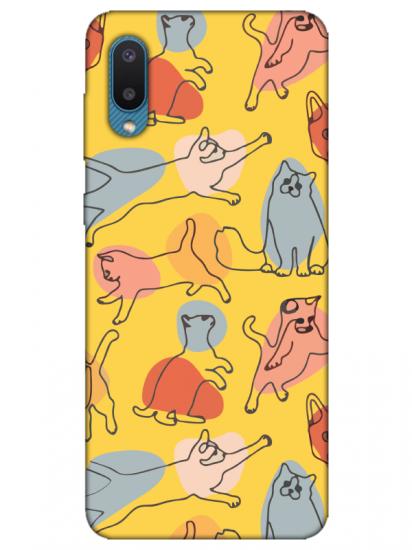 Samsung A02 Kedi Figürleri Sarı Telefon Kılıfı