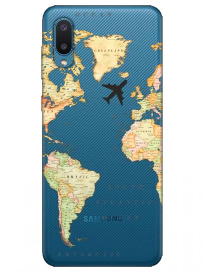 Samsung A02 Dünya Haritalı Şeffaf Telefon Kılıfı