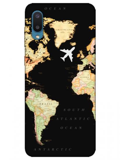 Samsung A02 Dünya Haritalı Siyah Telefon Kılıfı
