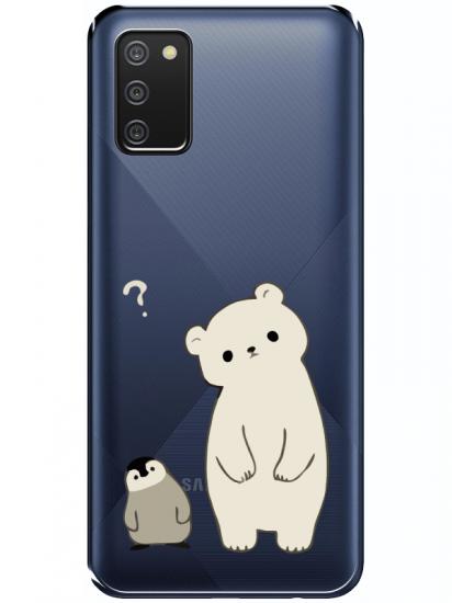Samsung A02s Penguen Ve Ayıcık Şeffaf Telefon Kılıfı