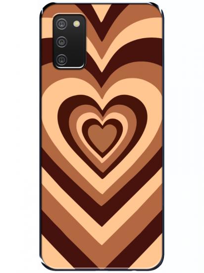 Samsung A02s Estetik Kalp Kahverengi Pembe Telefon Kılıfı