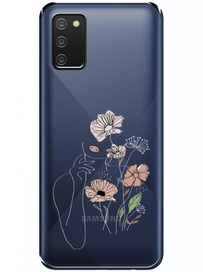 Samsung A02s Kadın Çiçek Şeffaf Telefon Kılıfı