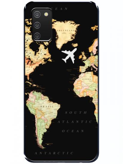 Samsung A02s Dünya Haritalı Siyah Telefon Kılıfı