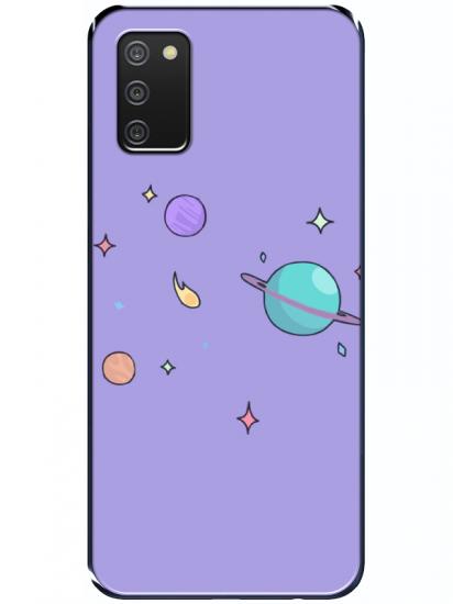 Samsung A02s Gezegen Tasarım Lila Telefon Kılıfı
