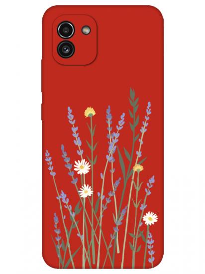 Samsung A03 Lavanta Desenli Kırmızı Telefon Kılıfı