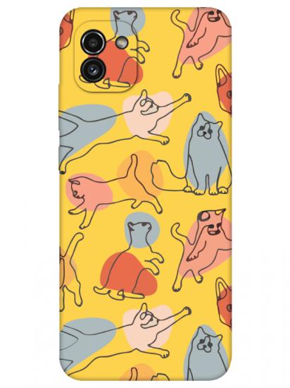 Samsung A03 Kedi Figürleri Sarı Telefon Kılıfı