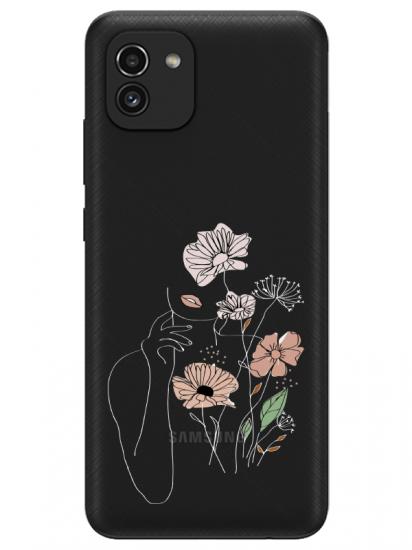 Samsung A03 Kadın Çiçek Şeffaf Telefon Kılıfı