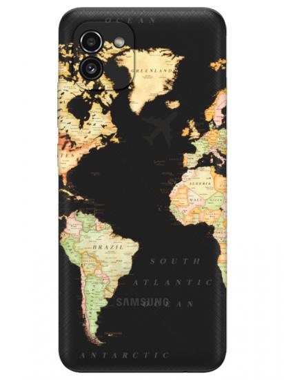 Samsung A03 Dünya Haritalı Şeffaf Telefon Kılıfı