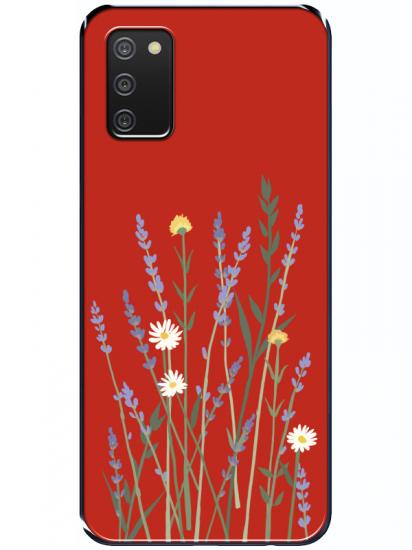 Samsung A03s Lavanta Desenli Kırmızı Telefon Kılıfı