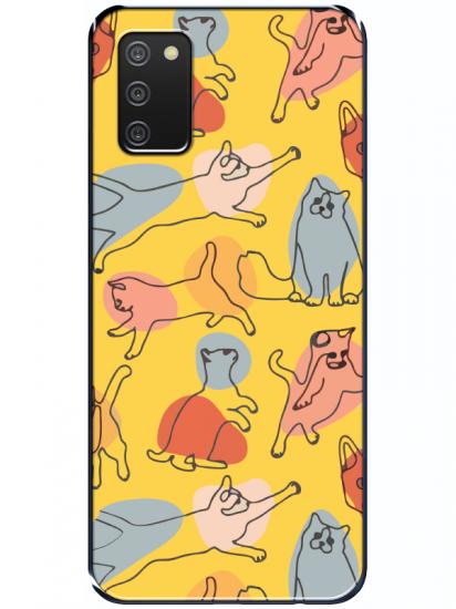 Samsung A03s Kedi Figürleri Sarı Telefon Kılıfı