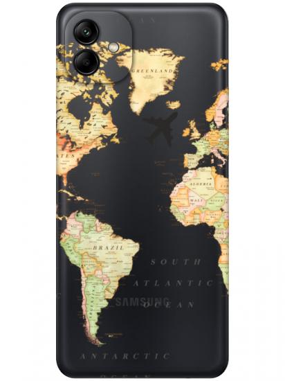 Samsung A04 Dünya Haritalı Şeffaf Telefon Kılıfı